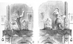Página de A través del espejo y lo que Alicia encontró allí, con ilustración de John Tenniel.