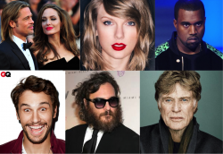 Brad Pitt, Angelina Jolie,  Taylor Swift, Kanye West, James Franco, Joaquin Phoenix y Robert Redford