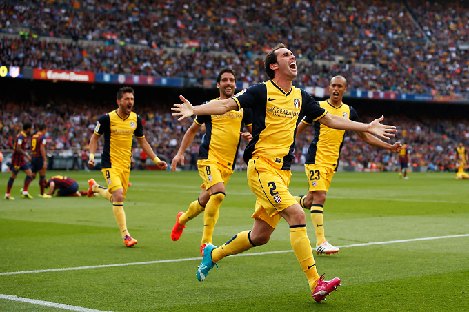 Godín celebra el gol que supondría el campeonato en la temporada 2013-2014.